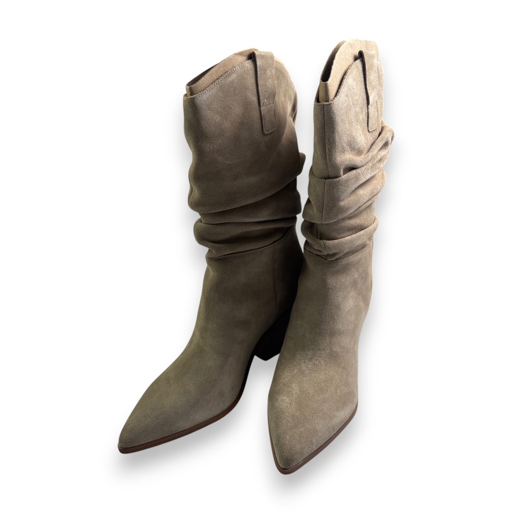 Nine West Wnkadon Womens Taupe Suede Slouchy Pointed Toe Block Heel Boots 10M